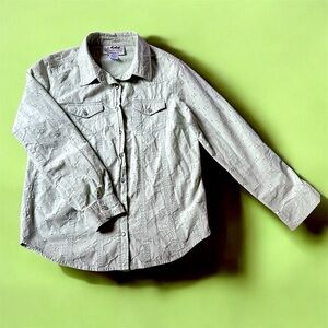 VTG Back in the Saddle Light Green Pearl Snap Button-Up Blouse Sz S Embroidered